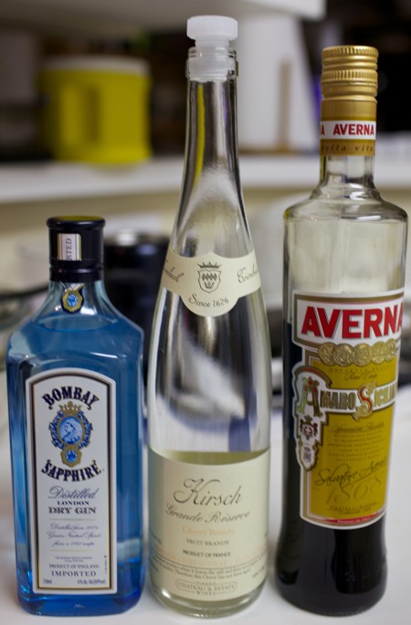 Ingredients for the Amarosa cocktail.